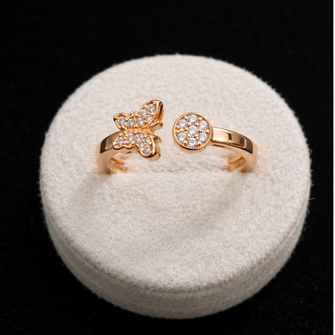 Elegant Gold-Plated Butterfly Adjustable Ring with Sparkling Zircon Stones
