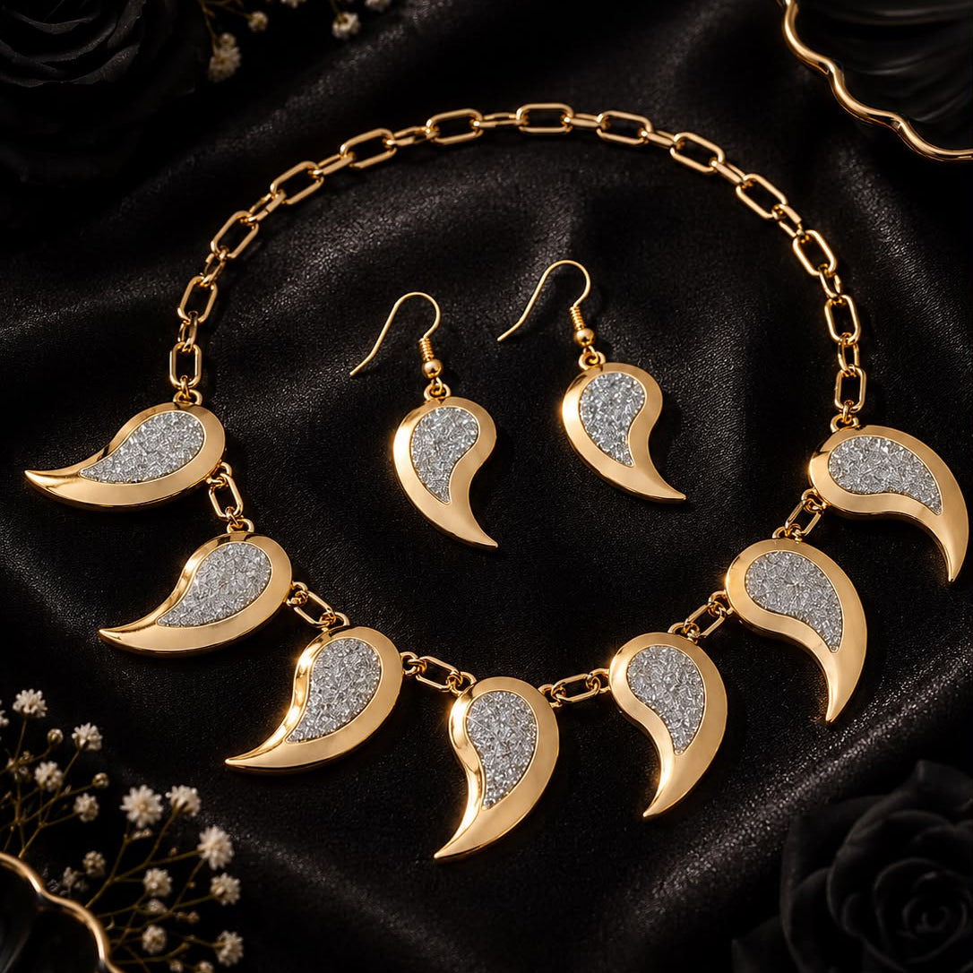 Golden Luxe Crystal Teardrop Necklace & Earrings Set