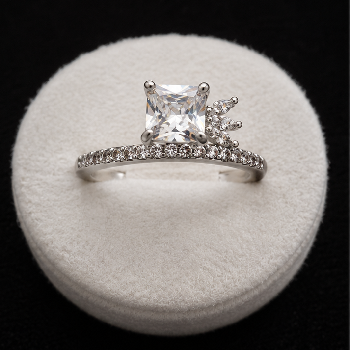 Elegant Silver-Plated Adjustable Princess Cut Zircon Ring