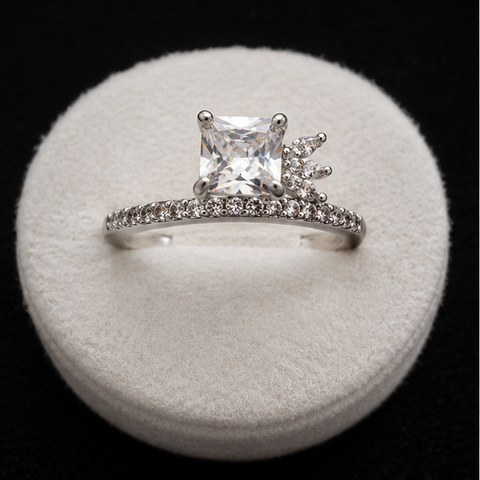 Elegant Silver-Plated Adjustable Princess Cut Zircon Ring