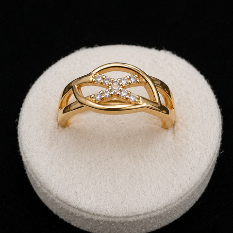 Elegant Gold-Plated Leaf Zircon Ring