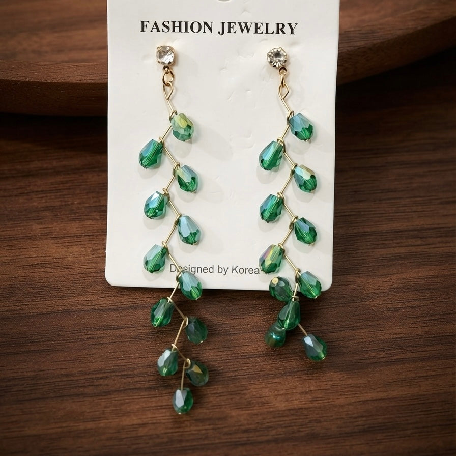 Emerald Crystal Vine Drop Earrings