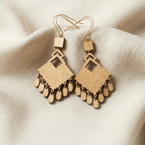 Bohemian Wooden Statement Drop Earrings