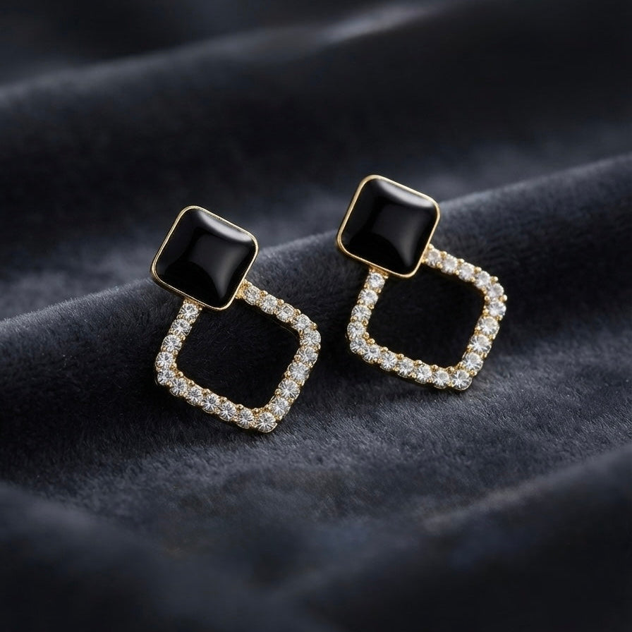 Elegant Geometric Crystal Drop Earrings – Minimalist Square Statement Earrings for Women