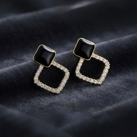 Elegant Geometric Crystal Drop Earrings – Minimalist Square Statement Earrings for Women