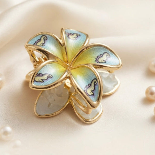 Luxury Enamel Floral Hair Claw Clip – Gold-Plated Elegant Flower Hair Clip for Women