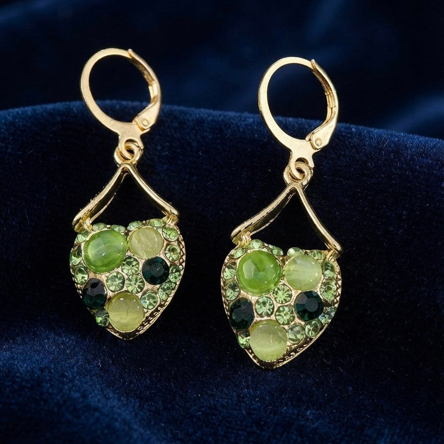 Emerald Heart Crystal Drop Earrings