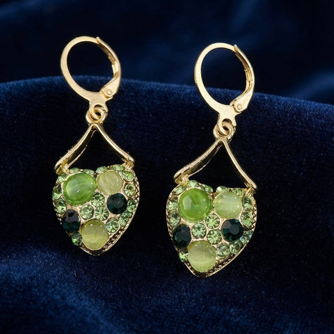Emerald Heart Crystal Drop Earrings