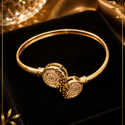 Luxe Dual Halo Gold-Plated Open Bangle Bracelet
