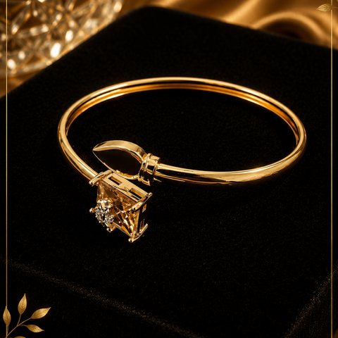 Golden Bloom Crystal Charm Open Bangle Bracelet