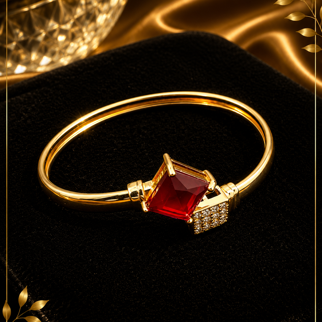 Elegant Ruby Crystal Gold-Plated Bangle Bracelet