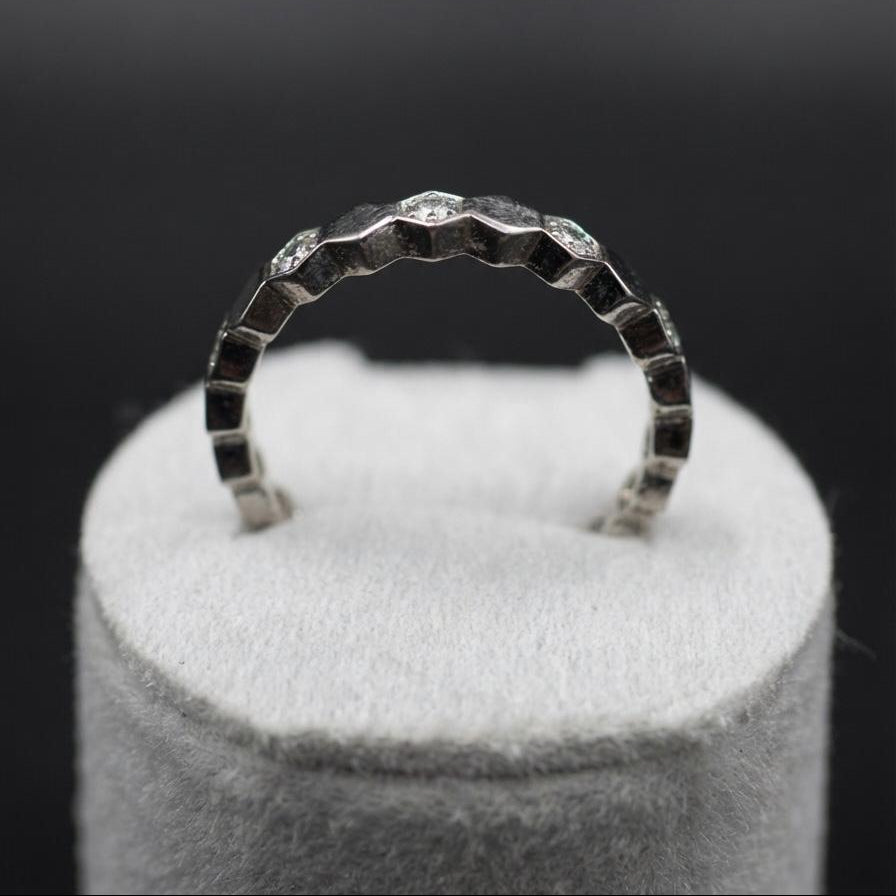 Celestial Faceted Eternity Ring – Silver-Tone Minimalist Band for Women