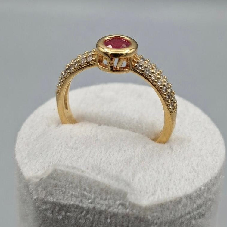Royal Blush Ruby Crystal Ring – Gold-Tone Elegant Women's Ring