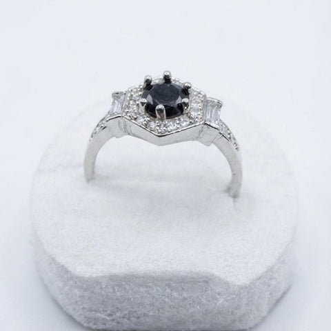 Midnight Halo Black Crystal Ring – Silver-Tone Luxury Statement Ring