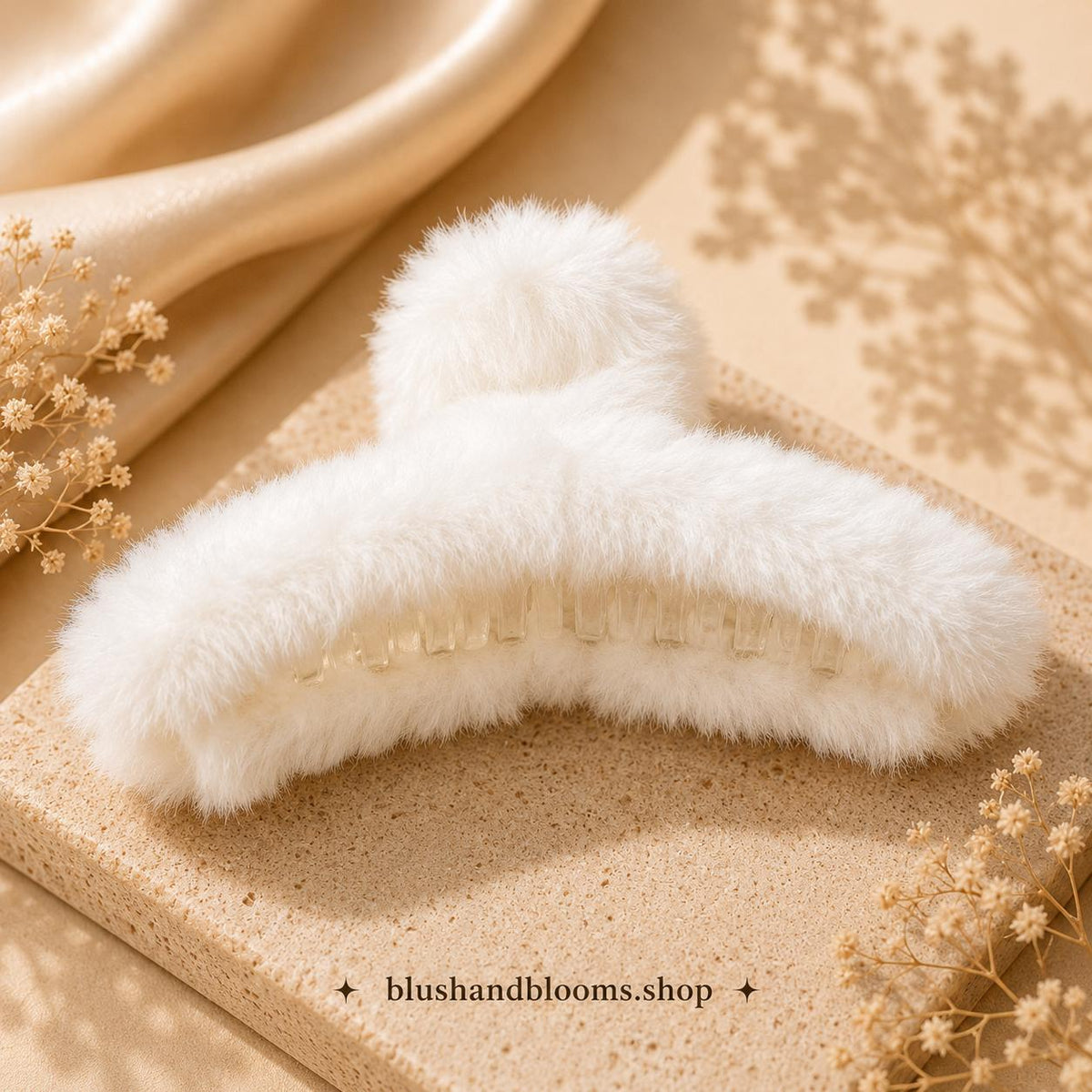 Luxury White Faux Fur Hair Claw Clip
