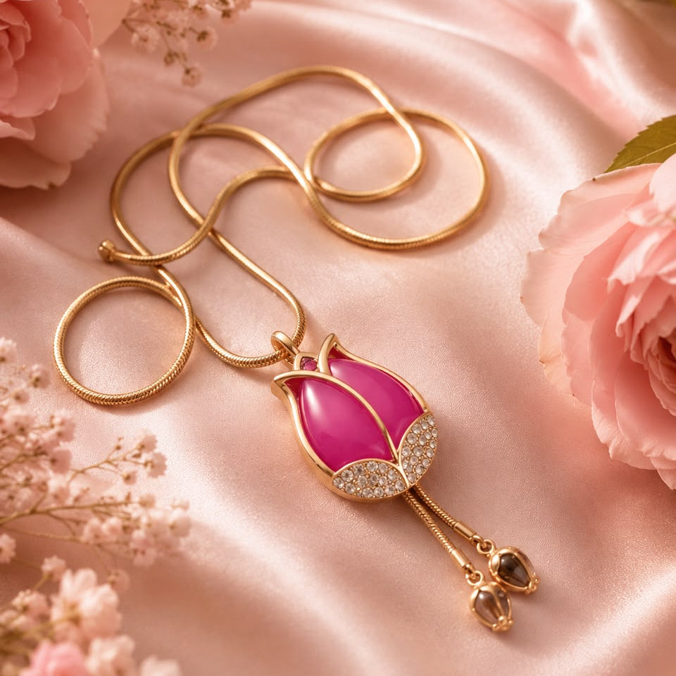 Blush Bloom Pink Tulip Pendant Necklace