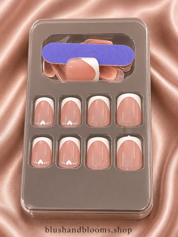 Blush French Tip Press-On Nails – Elegant Heart Accent Set