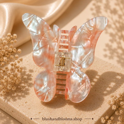Blush Marble Butterfly Claw Clip – Elegant Acrylic Hair Accessory