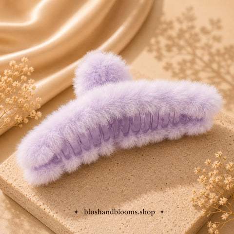 Luxury White Faux Fur Hair Claw Clip