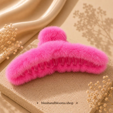 Luxury White Faux Fur Hair Claw Clip