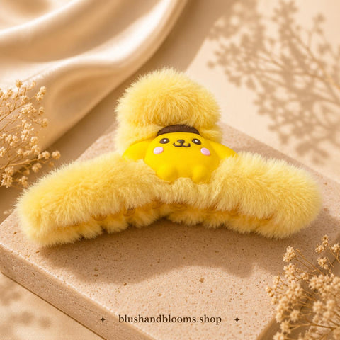 Luxury White Faux Fur Hair Claw Clip