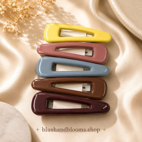 Pastel Elegance Glossy Snap Hair Clips Set (5 Pieces)