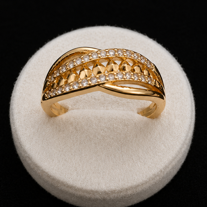 Elegant Gold-Plated Criss-Cross Zircon