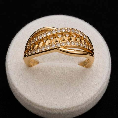 Elegant Gold-Plated Criss-Cross Zircon