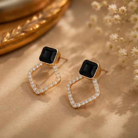 Elegant Geometric Crystal Drop Earrings – Minimalist Square Statement Earrings for Women