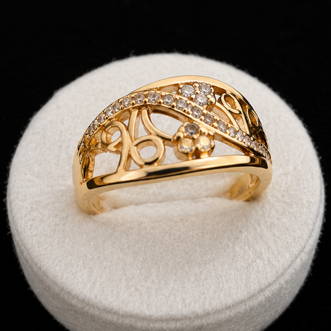 Luxury Gold-Plated Vintage Floral Zircon Ring
