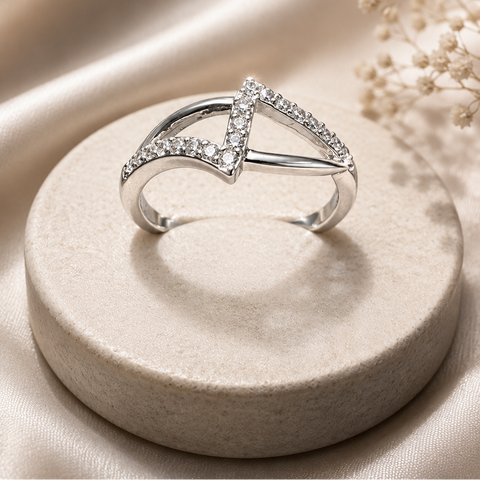Crystal Infinity Twist Ring – Elegant Silver-Tone Zircon Statement Ring