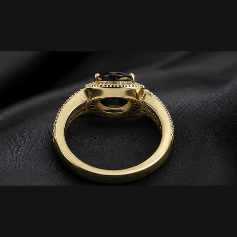 Vintage-Inspired Gold Halo Ring with Round Black Centerpiece