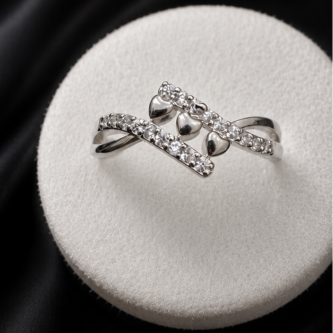 Triple Heart Crystal Adjustable Ring