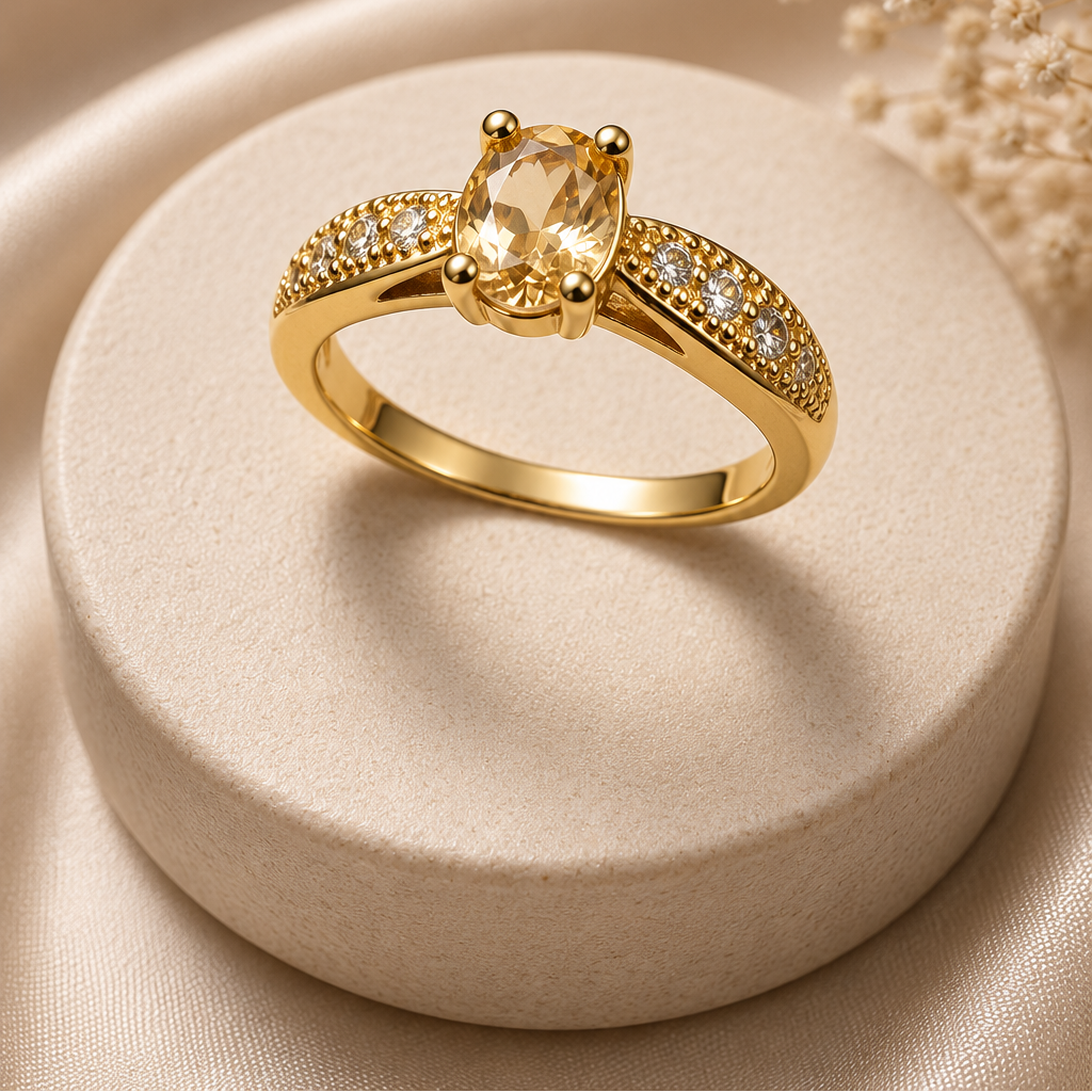 Golden Radiance Oval Crystal Ring – Elegant Gold-Tone Statement Ring