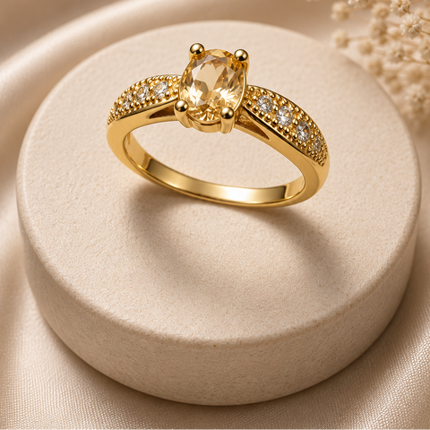 Golden Radiance Oval Crystal Ring – Elegant Gold-Tone Statement Ring