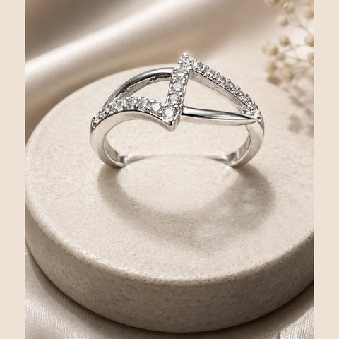 Crystal Infinity Twist Ring – Elegant Silver-Tone Zircon Statement Ring